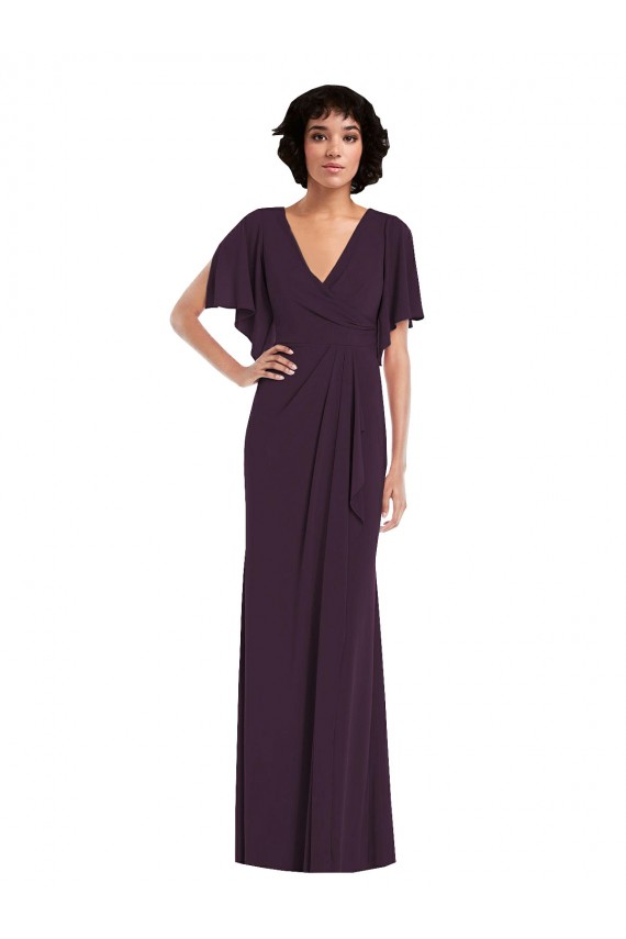 Long Split Sleeves Spandex Grape Sheath Formal Evening Dress