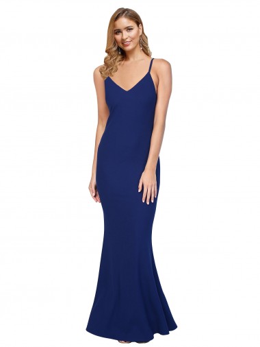 Long Sleeveless Stretch Crepe Royal Blue Sheath Formal Dress for Sale