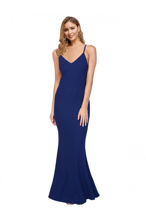 Long Sleeveless Stretch Crepe Royal Blue Sheath Formal Dress