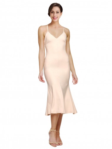 Midi Length Sleeveless Stretch Crepe Nude Sheath Evening Dress for Sale