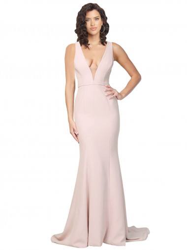 Sweep Train Sleeveless Stretch Crepe Pink Sheath Black Tie Evening Dress for Sale