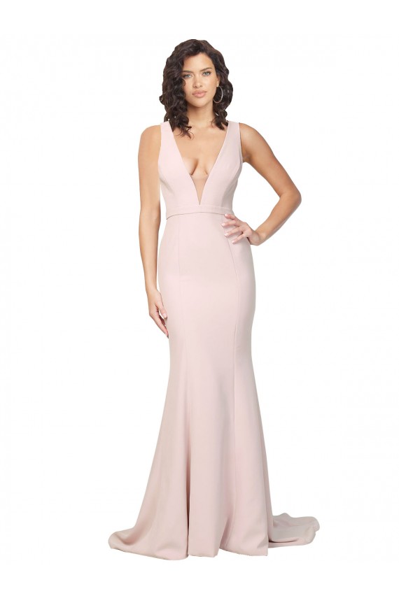 Sweep Train Sleeveless Stretch Crepe Pink Sheath Black Tie Evening Dress
