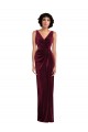 Long Sleeveless Stretch Velvet Burgundy Sheath Semi Formal Evening Dress