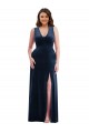 Long Sleeveless Stretch Velvet Dark Navy Sheath Plus Size Formal Evening Dress