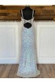 Sweep Train Sleeveless Velvet Sequin Sheath V-Neck Evening Dress