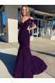 Court Train Sleeveless Velvet Sequin Plum Purple Sheath Evening Dress