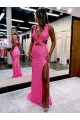 Long Sweep Train Sleeveless Velvet Sequin Sheath Evening Dress