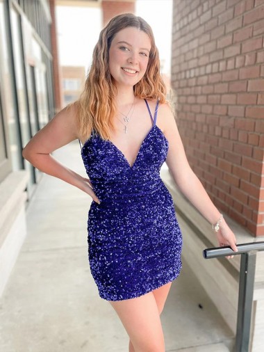 Short Sleeveless Velvet Sequin Sheath Cocktail Evening Gown for Sale
