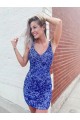 Short Sleeveless Velvet Sequin Sheath V-Neck Evening Dress