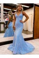 Sweep Train Sleeveless Velvet Sequin Periwinkle Sheath Evening Dress