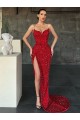 Sweep Train Sleeveless Velvet Sequin Red Sheath Evening Dress