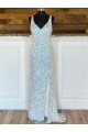 Sweep Train Sleeveless Velvet Sequin Sheath V-Neck Evening Dress