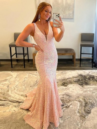 Sweep Train Sleeveless Velvet Sequin Sheath Evening Dress for Sale