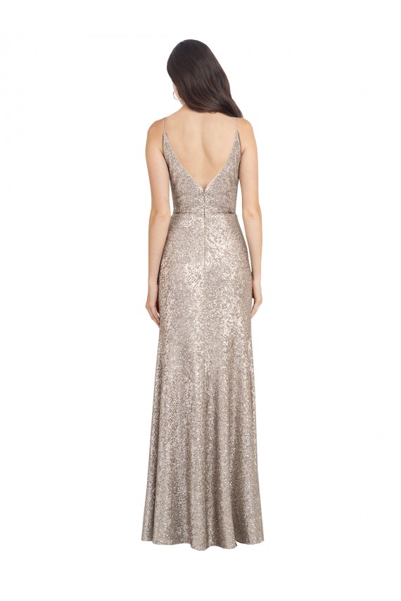 Long Sleeveless Sparkling Sequin Silver Sheath Formal Evening Dress