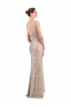 Long Sleeveless Sparkling Sequin Silver V-Neck Sheath Formal Evening Dress