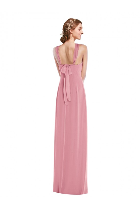 Long Sleeveless Soft Chiffon Skin Pink Halter Neck A-Line Semi Formal Evening Dress