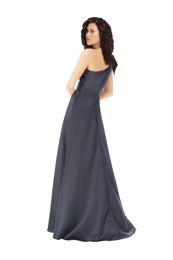 Long Sleeveless Satin Slate Grey A-Line Formal Evening Dress