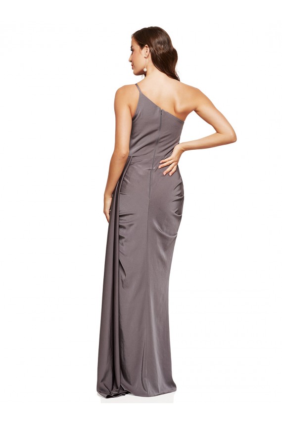 Long Sleeveless Silky Satin Slate Grey A-Line Formal Evening Dress