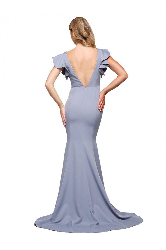 Sweep Train Sleeveless Stretch Crepe Smoke Blue Mermaid Formal Evening Dress