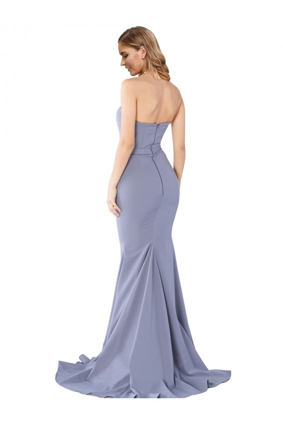 Long Sleeveless Stretch Crepe Smoke Blue Mermaid Formal Evening Dress