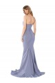 Long Sleeveless Stretch Crepe Smoke Blue Mermaid Formal Evening Dress