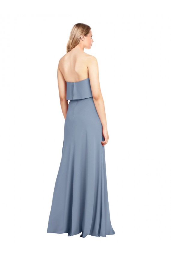 Long Sleeveless Stretch Crepe Smoke Blue Sheath Formal Dress