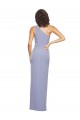 Long Sleeveless Stretch Crepe Smoke Blue One Shoulder Sheath Formal Evening Dress