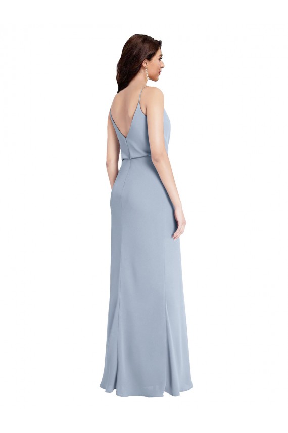 Long Sleeveless Stretch Crepe Smoke Blue Sheath Formal Evening Dress
