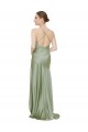 Long Sleeveless Silky Satin Smoke Green A-Line High Low Evening Dress
