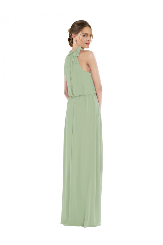 Long Sleeveless Soft Chiffon Smoke Green A-Line Semi Formal Evening Dress