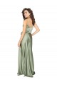 Long Sleeveless Silky Satin Smoke Green A-Line Formal Evening Dress
