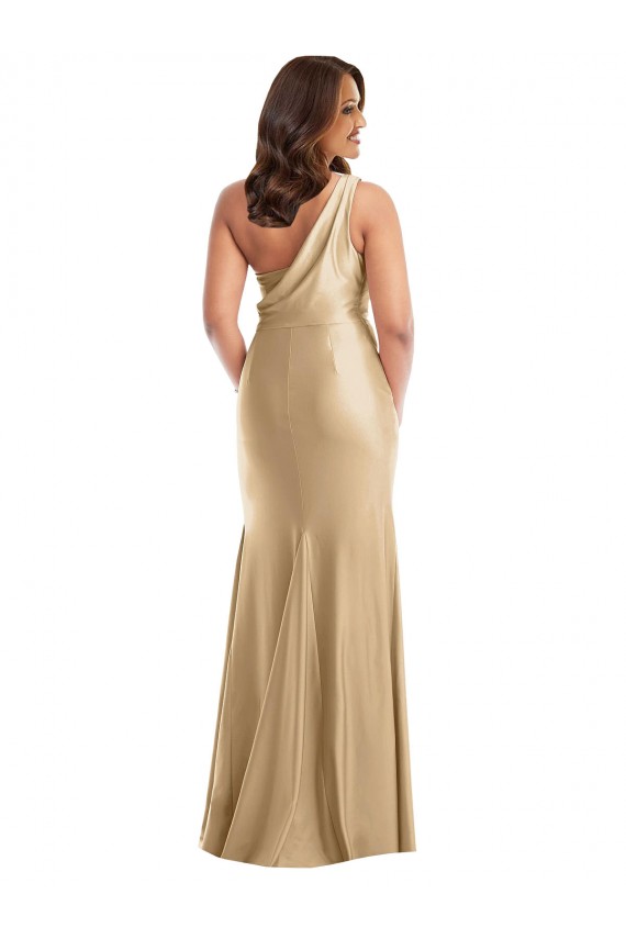 Long Sleeveless Silky Satin Soft Gold Mermaid Plus Size Formal Evening Dress