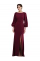 Long Long Sleeves Stretch Crepe Burgundy Gold Trumpet Formal Evening Dress