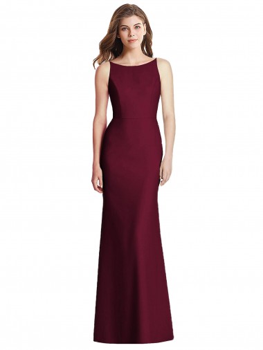 Long Sleeveless Stretch Crepe Burgundy Gold Trumpet Semi Formal Evening Dress for Sale