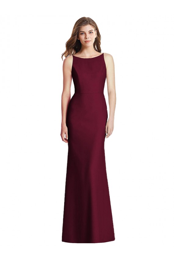 Long Sleeveless Stretch Crepe Burgundy Gold Trumpet Semi Formal Evening Dress