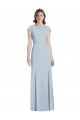 Long Cap Sleeves Stretch Crepe Light Sky Blue Trumpet Formal Dress