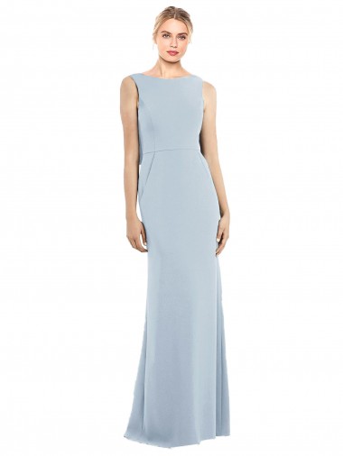 Long Sleeveless Stretch Crepe Light Sky Blue Bateau Neck Trumpet Semi Formal Evening Dress for Sale