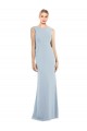 Long Sleeveless Stretch Crepe Light Sky Blue Bateau Neck Trumpet Semi Formal Evening Dress