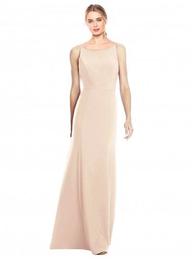Long Sleeveless Stretch Crepe Nude Bateau Neck Trumpet Semi Formal Evening Dress for Sale
