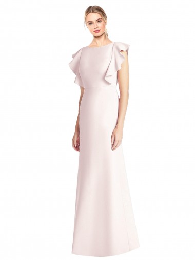 Long Cap Sleeves Stretch Crepe Pink Trumpet Formal Dress for Sale
