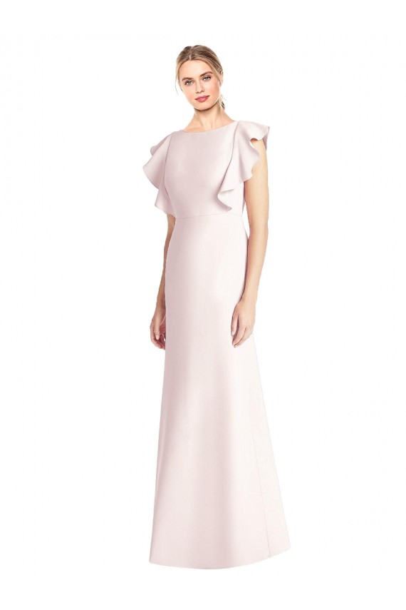 Long Cap Sleeves Stretch Crepe Pink Trumpet Formal Dress