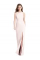 Long Sleeveless Stretch Crepe Pink Trumpet Semi Formal Evening Dress