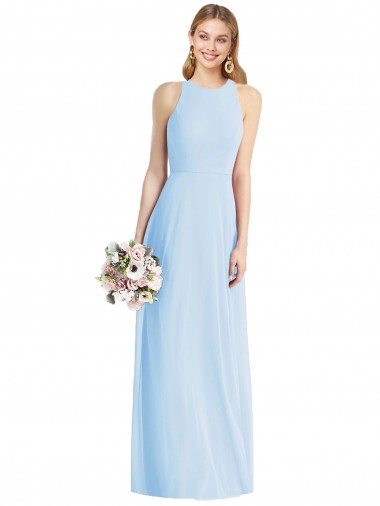 Long Sleeveless Soft Chiffon Light Sky Blue Trumpet Semi Formal Evening Dress for Sale