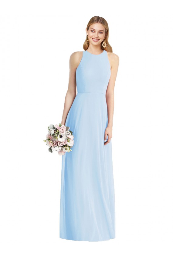 Long Sleeveless Soft Chiffon Light Sky Blue Trumpet Semi Formal Evening Dress