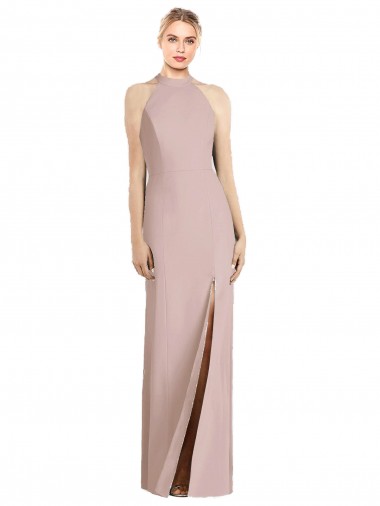 Long Sleeveless Stretch Crepe Dusty Pink Trumpet Semi Formal Evening Dress for Sale
