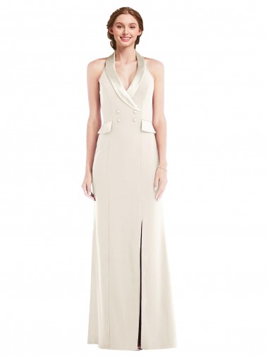 Long Sleeveless Stretch Crepe Ivory Trumpet Semi Formal Evening Dress for Sale