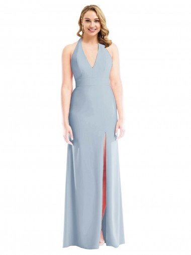 Long Sleeveless Stretch Crepe Light Sky Blue Trumpet Evening Gown for Sale