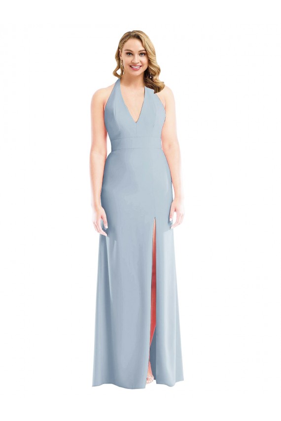 Long Sleeveless Stretch Crepe Light Sky Blue Trumpet Evening Gown