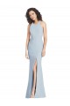 Long Sleeveless Stretch Crepe Light Sky Blue Halter Neck Trumpet Evening Dress