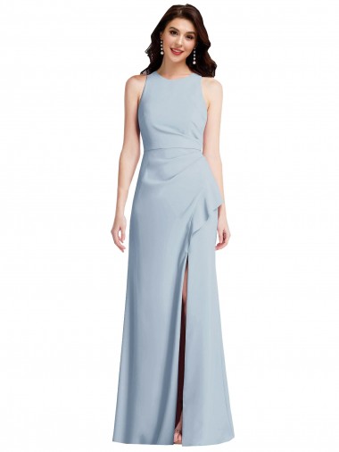 Long Sleeveless Stretch Crepe Light Sky Blue Halter Neck Trumpet Formal Dress for Sale
